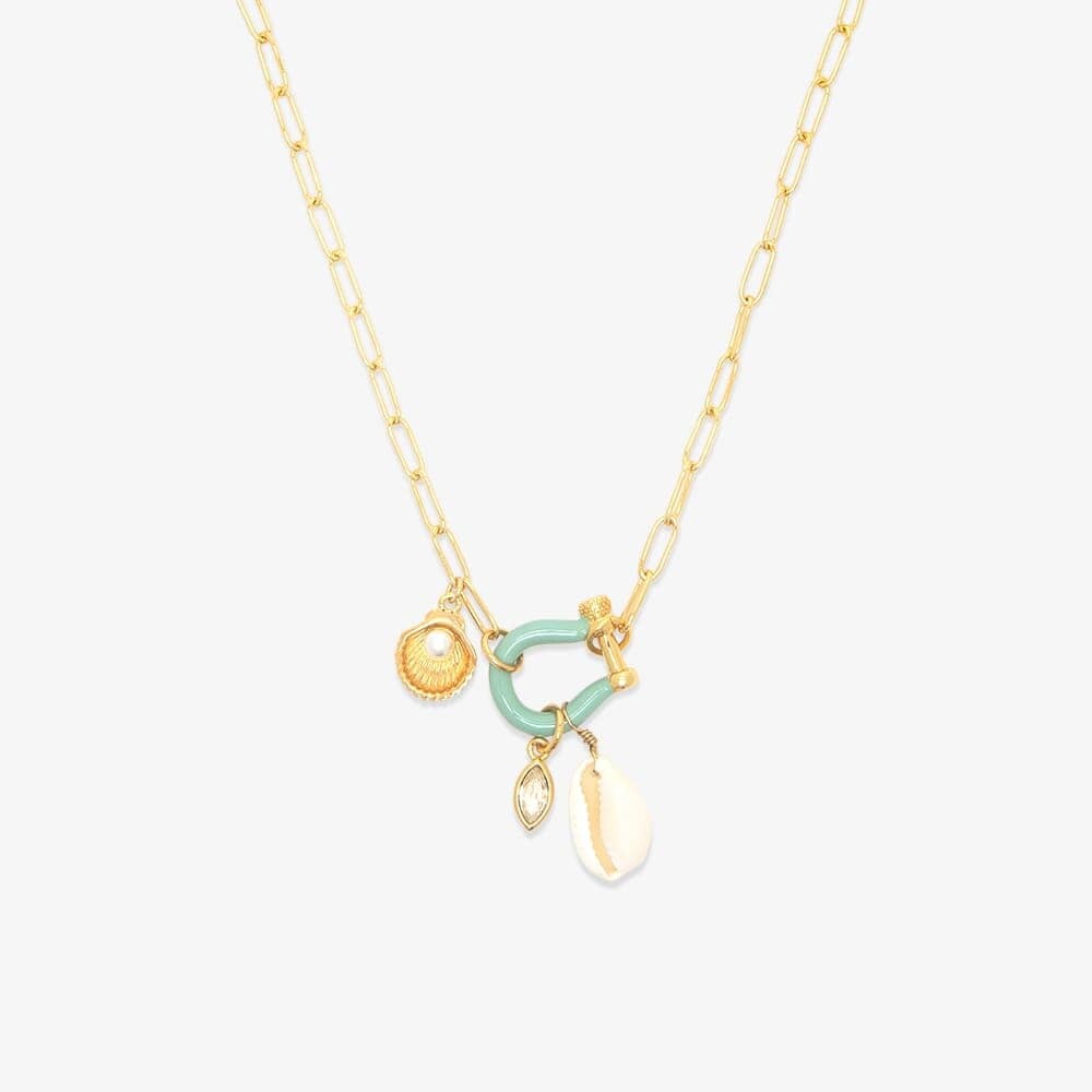 Kaze Horseshoe Shell Necklace and Bracelet Set | Copper Natural Stone Pendant Set in 3 Variants NecklaceB