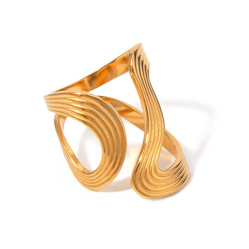 Kaze Exaggerated Special Shape Thread Design Ring | 18K Gold Bold Personality Adjustable Ring Only