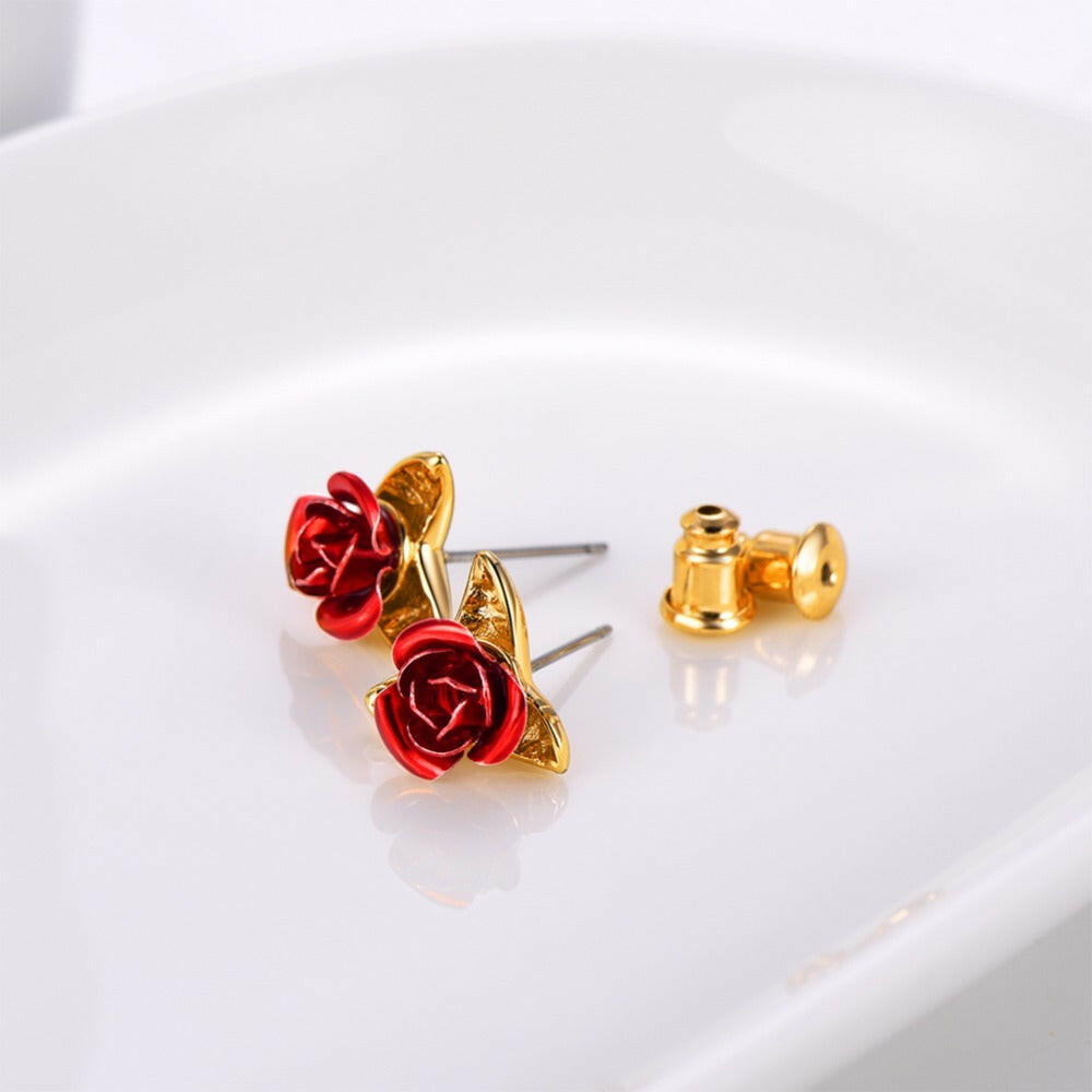Kaze Rose Stud Earrings | 925 Sterling Silver Pin in Silver, Gold, Rose Gold &amp; Mix Set