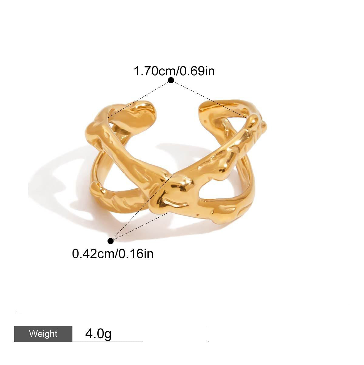 Kaze X-Shape Textured Ring | 18K Gold Statement Ring in Gold &amp; Silver Gold