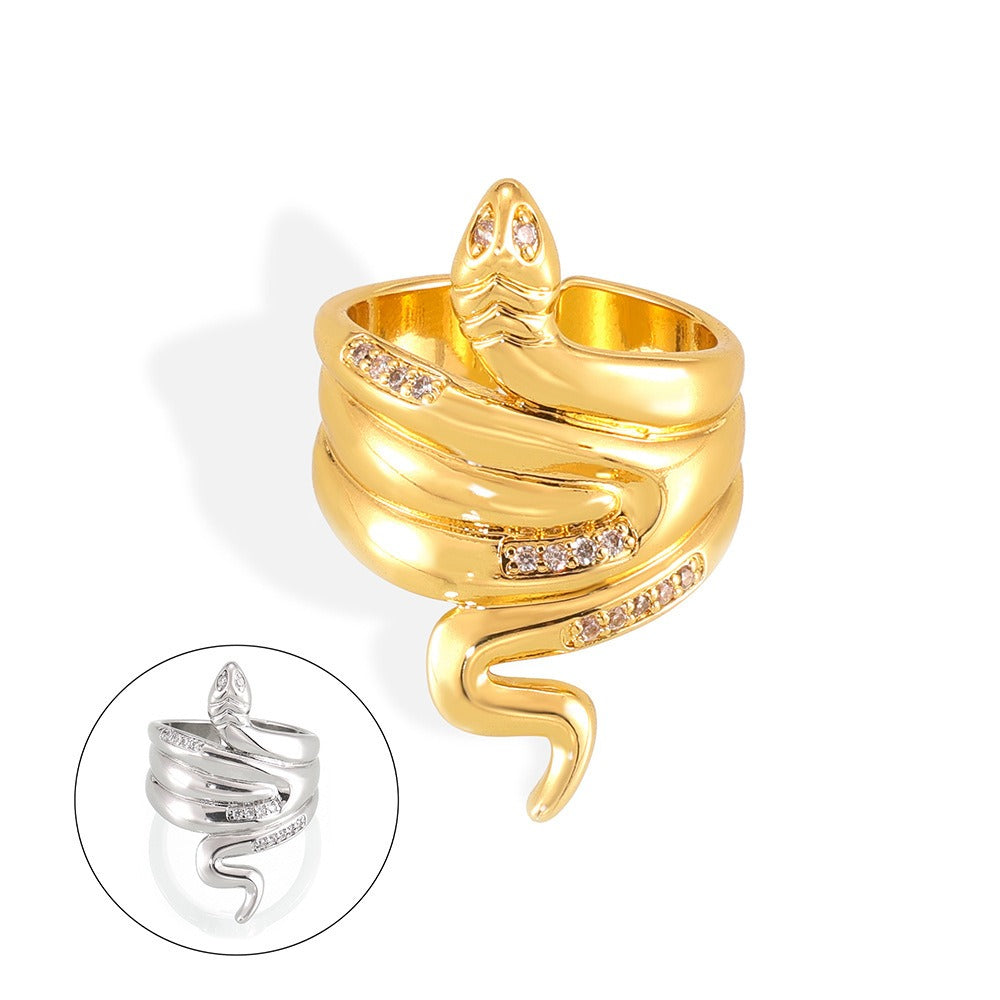 Kaze Dazzling Snake-Shaped Diamond Ring | 18K Gold Serpent Ring in Gold &amp; Silver Size 7