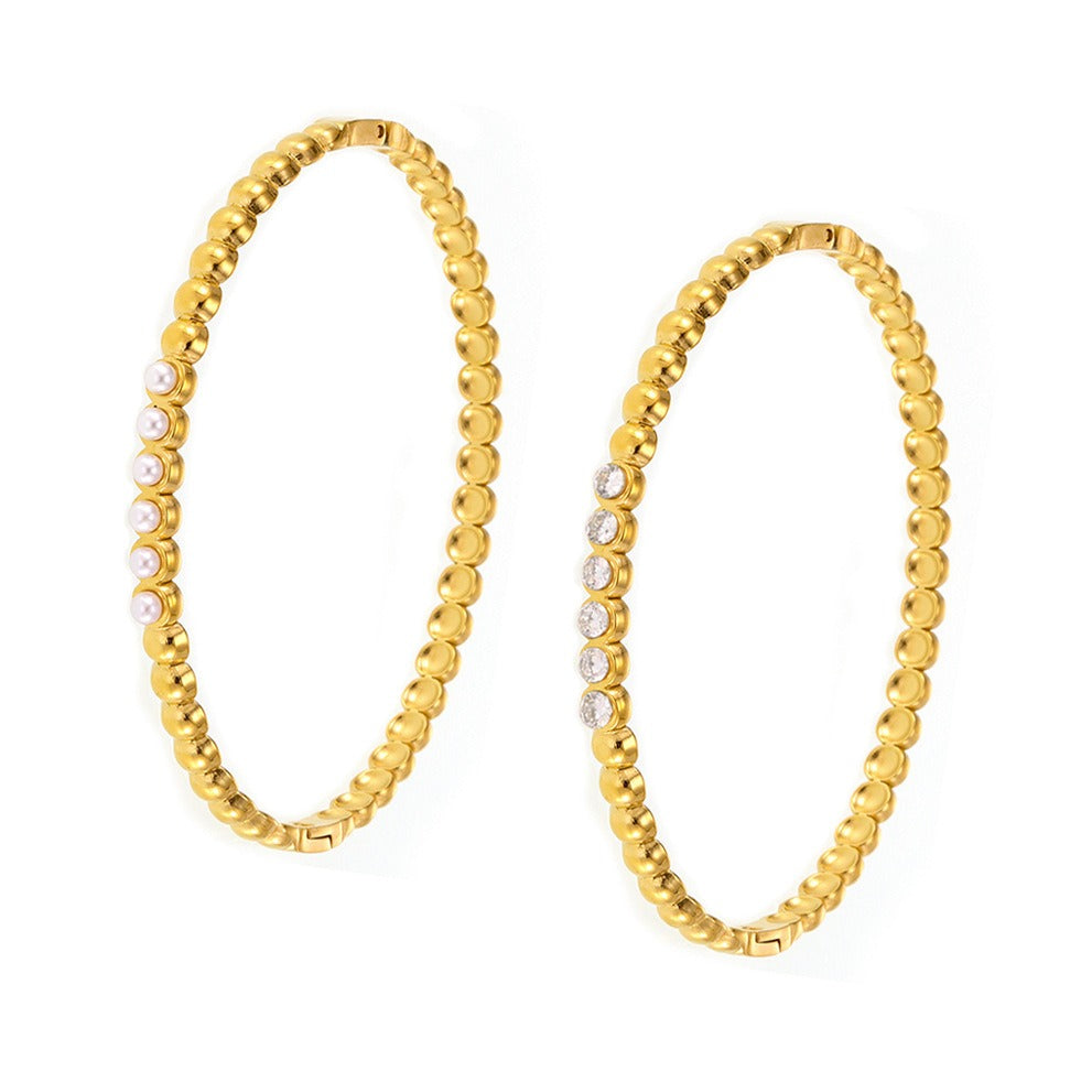 Kaze Zircon &amp; Pearl Inlaid Luxury Bracelet | 18K Gold Titanium Steel Bracelet in 4 Styles