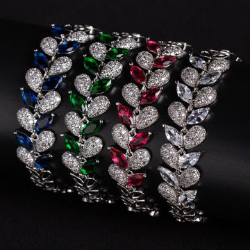 S925 Sterling Silver Micro-Pavé Zirconia Leaf and Fishtail Link Chain Bracelet