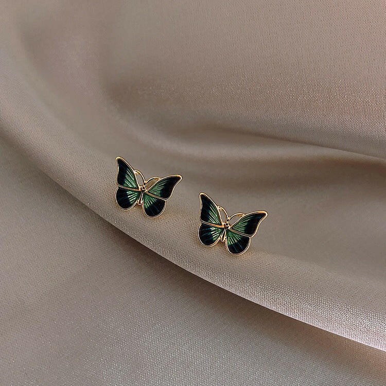 Kaze 925 Sterling Silver Blue Butterfly Stud Earrings | Hypoallergenic Butterfly Earrings in Green &amp; Blue Green