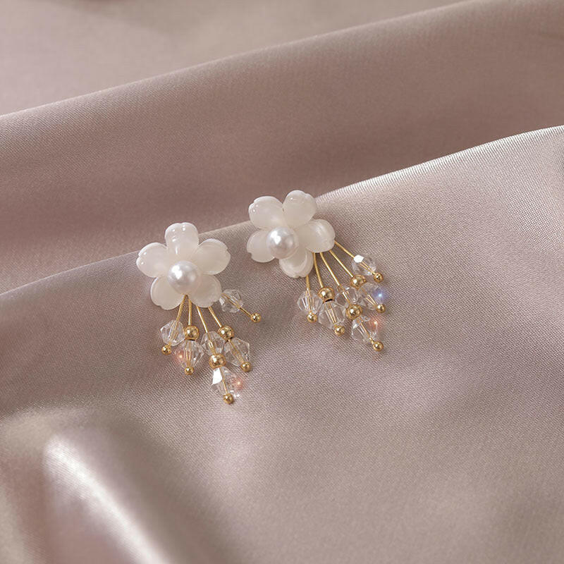 Kaze Flower Tassel Drop Earrings | Contemporary Floral Tassel Earrings in Silver &amp; Gold Alloy