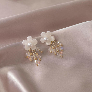 Kaze Flower Tassel Drop Earrings | Contemporary Floral Tassel Earrings in Silver &amp; Gold Alloy