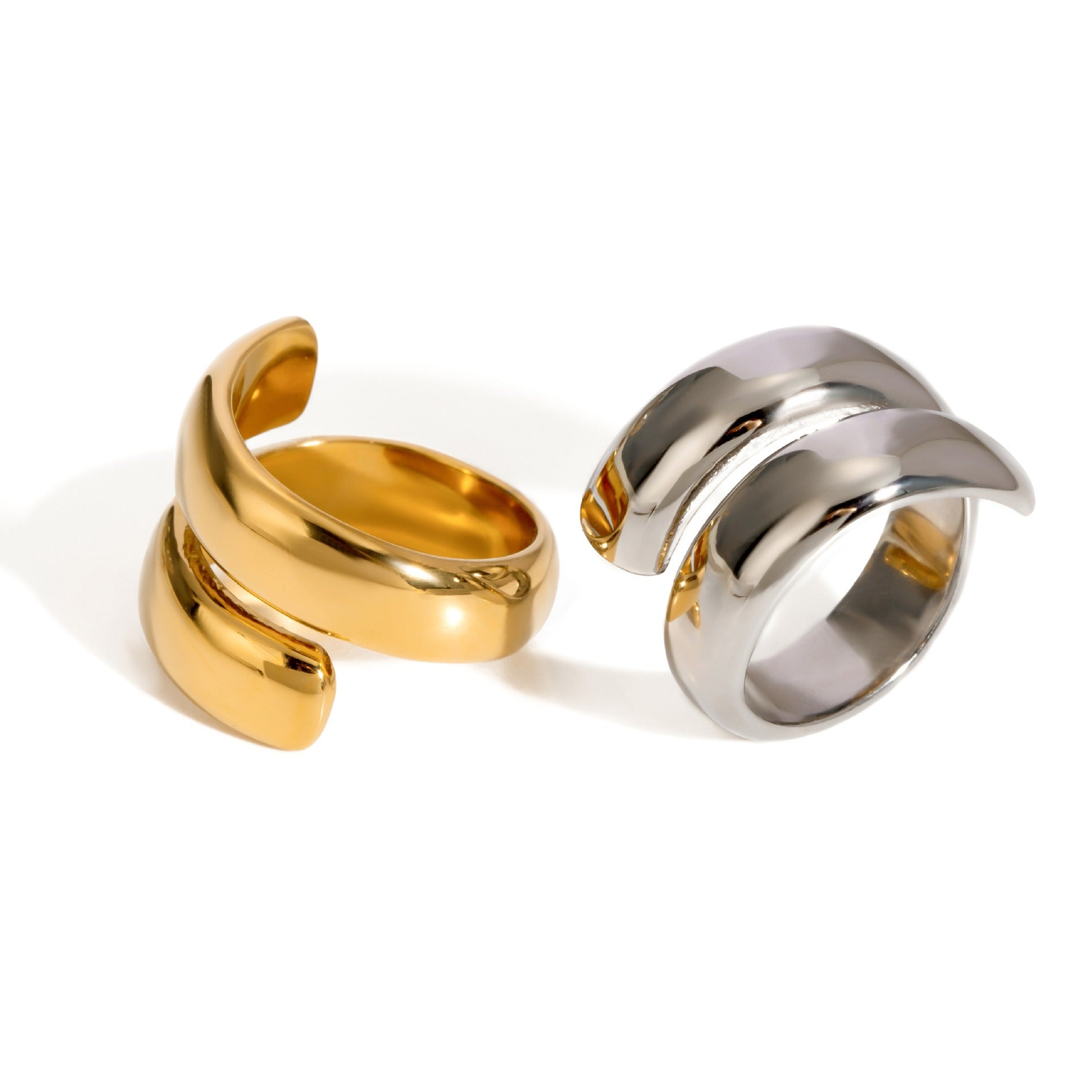 Kaze Double-Layer Spring-Shaped Ring | 18K Gold Elegant Adjustable Ring in Gold &amp; Silver