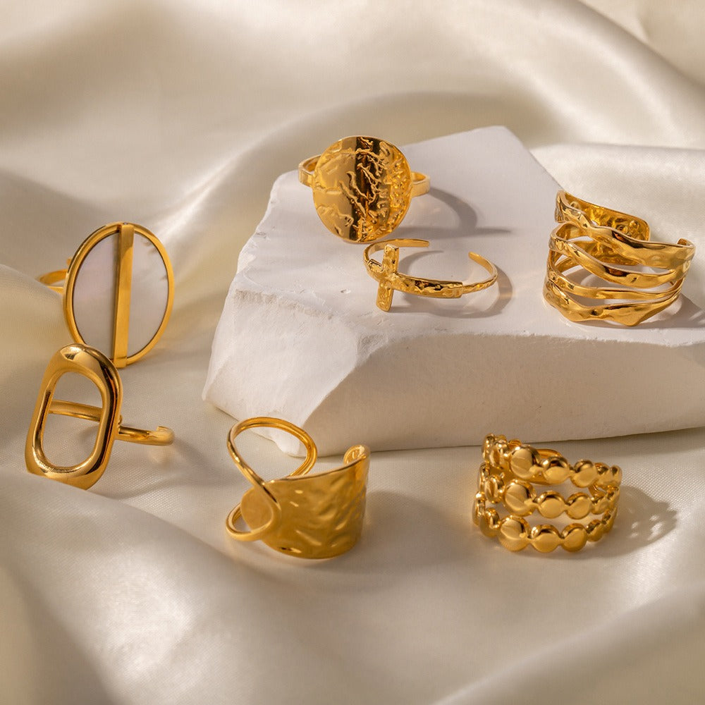 Kaze Fashion Irregular Shape Light Luxury Ring | 18K Gold Bold Ring in 7 Style Variants