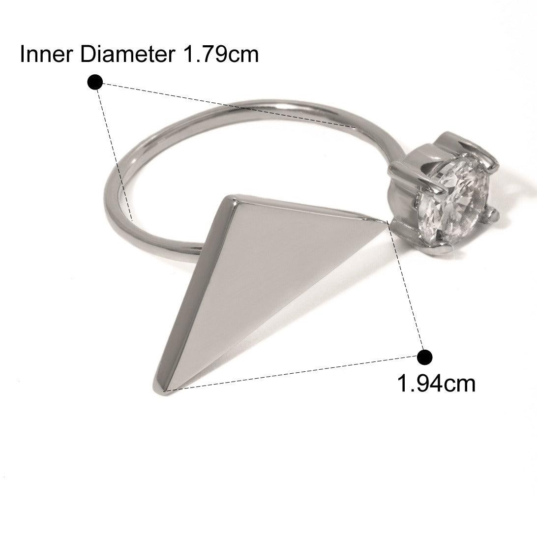 Kaze Triangle with Round Gemstone Open Ring | 18K Gold Geometric Ring in Gold &amp; Silver Silver Adjustable