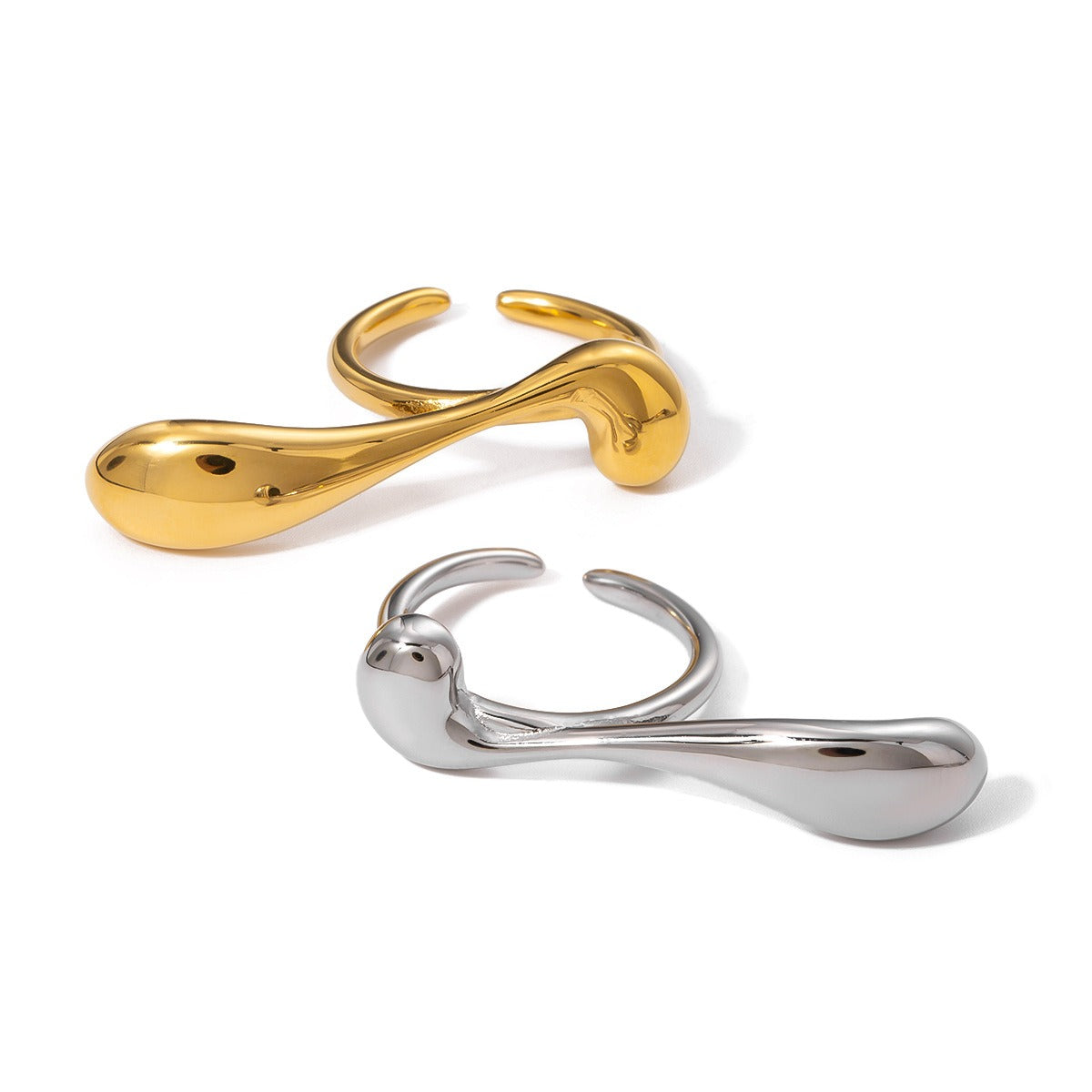 Kaze Trendy Teardrop Irregular Curve Ring | 18K Gold Fluid Design Ring in Gold &amp; Silver