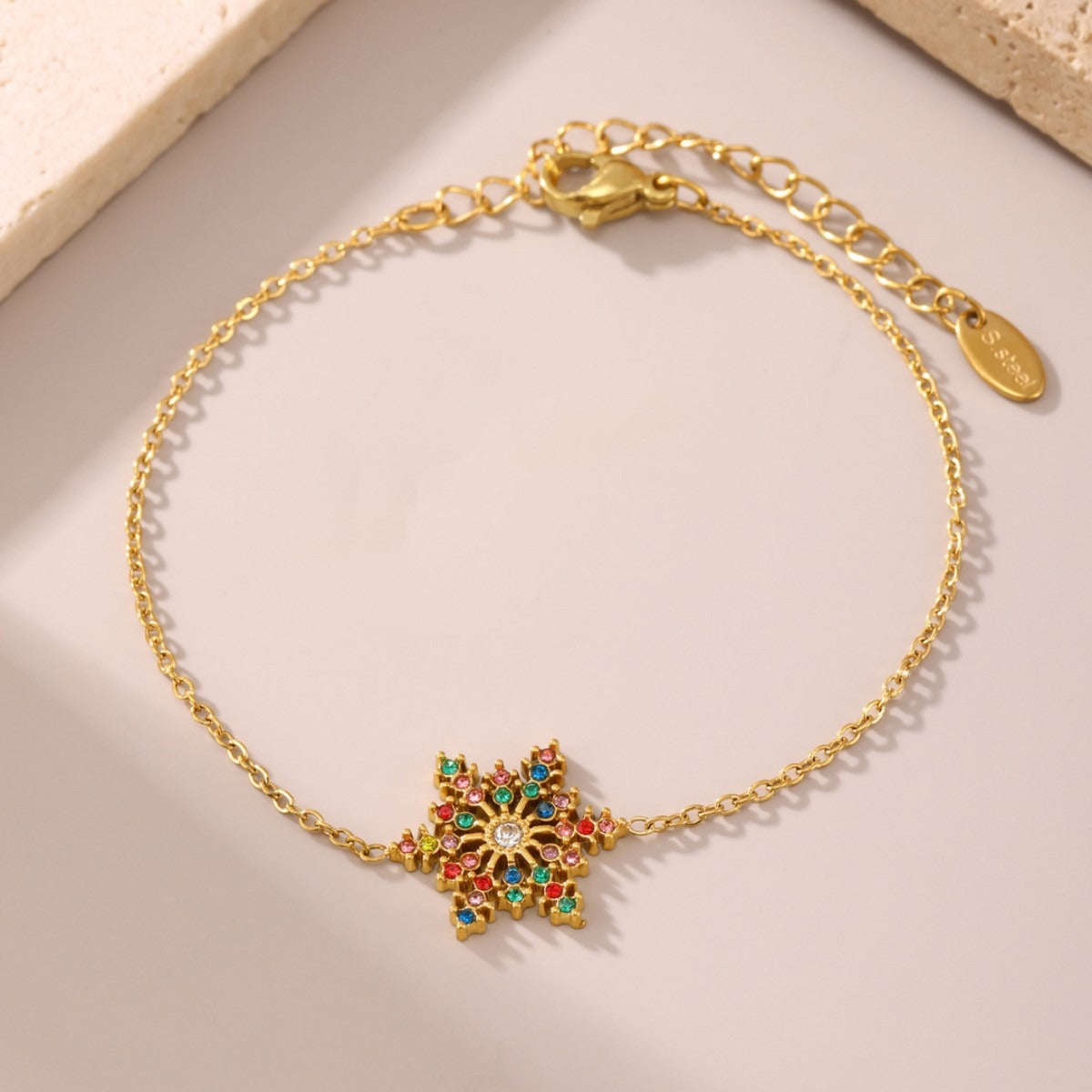 Kaze Snowflake Gemstone Luxury Bracelet | 18K Gold Winter Crystal Bracelet in White &amp; Multicolour
