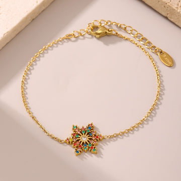 Kaze Snowflake Gemstone Luxury Bracelet | 18K Gold Winter Crystal Bracelet in White &amp; Multicolour