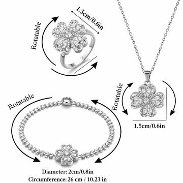 Kaze Rotating Heart-Shaped Zircon Necklace, Ring &amp; Bracelet Set | S925 Silver Spinner Jewellery