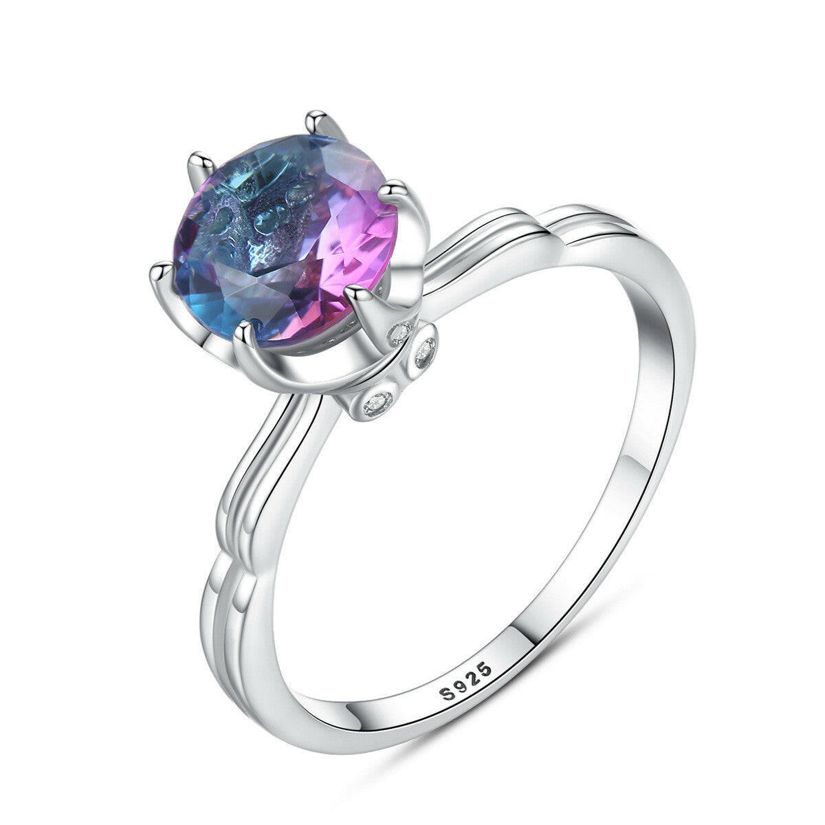 Kaze Rainbow Iridescent Gemstone Ring | Silver Geometric Ring in Sizes 6–9
