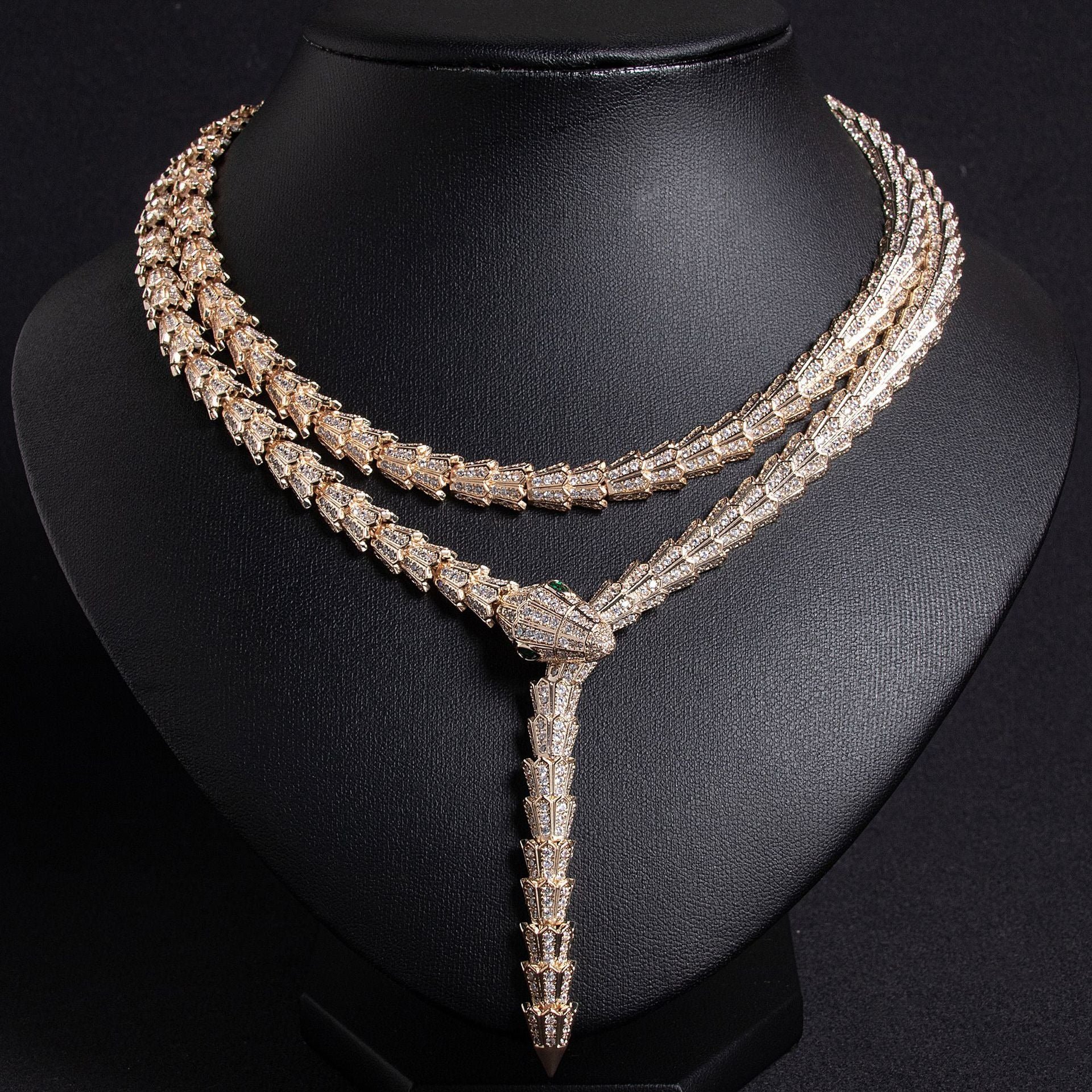 Kaze Double-Layer Serpentine Zirconia Necklace | 18K Gold-Plated Luxury Chain Rose Gold