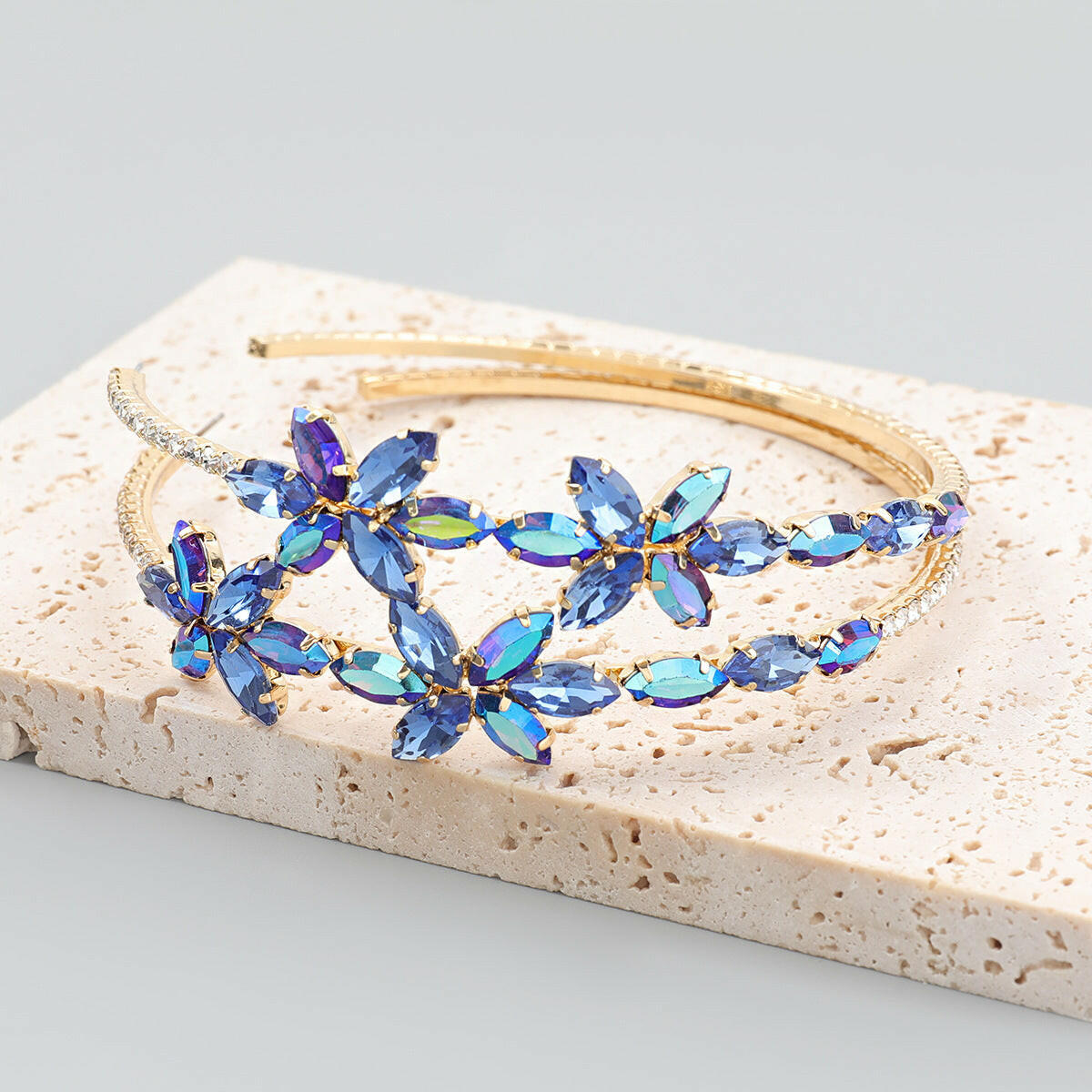 Kaze Rhinestone Flower Stud Earrings | Crystal Floral Studs in White, Blue, Pink &amp; Multicolour Blue