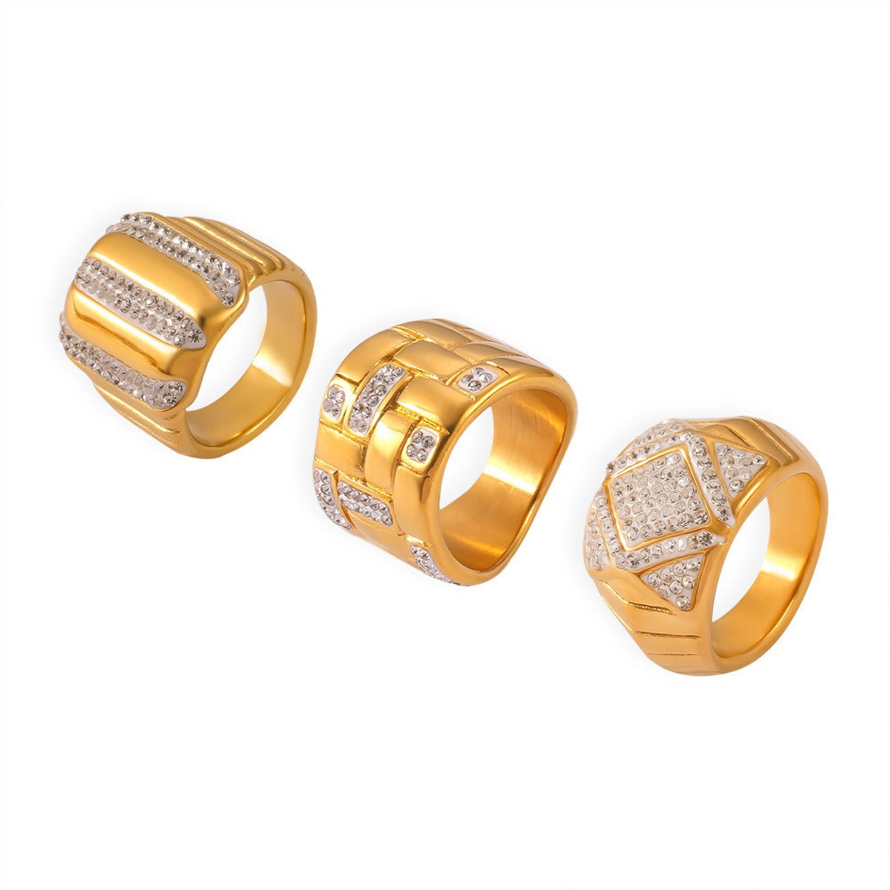 Kaze Noble Geometric Diamond Woven Gemstone Ring | 18K Gold All-Match Ring in 24 Variants