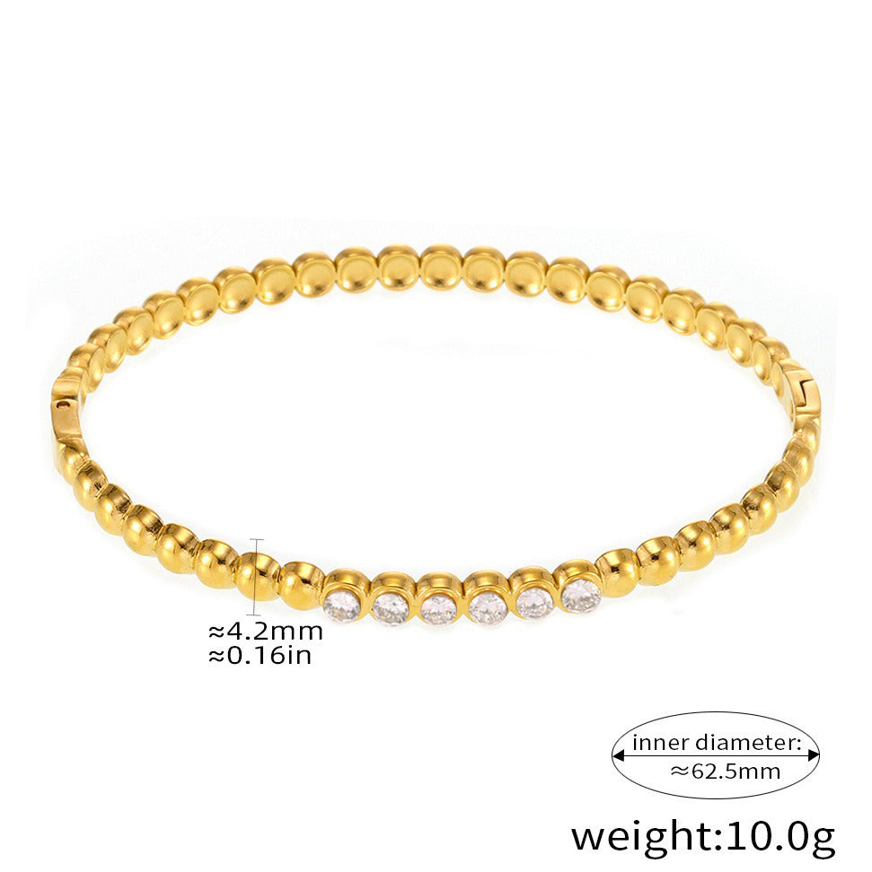 Kaze Zircon &amp; Pearl Inlaid Luxury Bracelet | 18K Gold Titanium Steel Bracelet in 4 Styles Zircon
