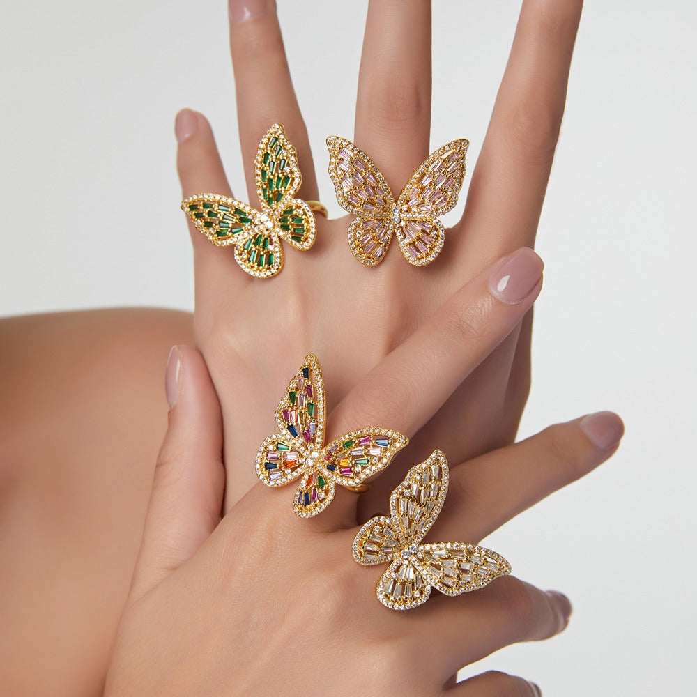 Kaze Butterfly Zircon Ring | 18K Gold Inlaid Zircon Ring for Women