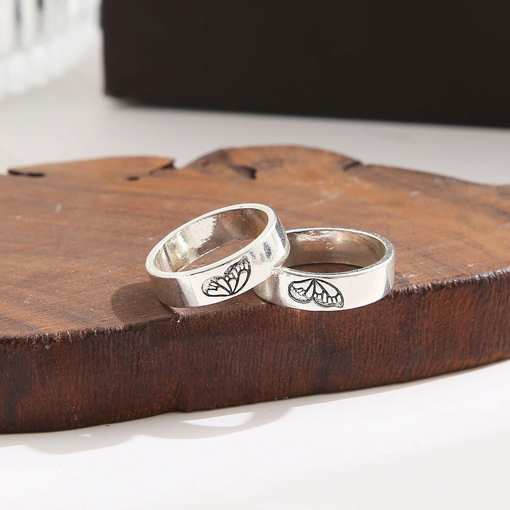 Kaze Butterfly and Heart Couple Ring Set | Matching Promise Ring Set Size 8