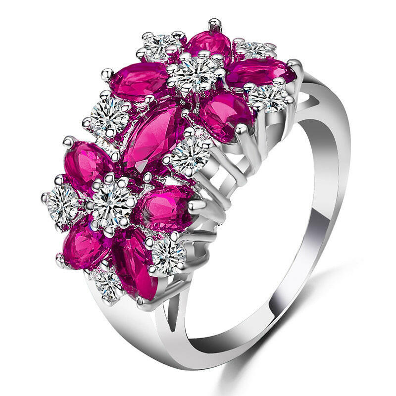 Kaze Floral Elegance Cubic Zirconia Wedding Band | Premium Brass Nature-Inspired Ring Rose red