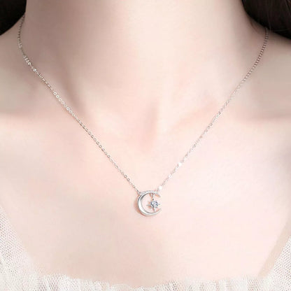 925 Sterling Silver Moissanite Star and Moon Necklace