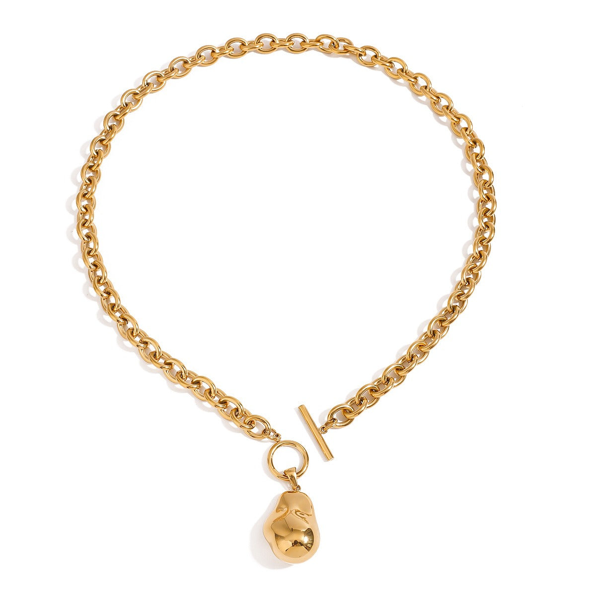 Kaze OT Buckle Geometric Floral Necklace &amp; Bracelet Set | 18K Gold Titanium Steel Jewellery