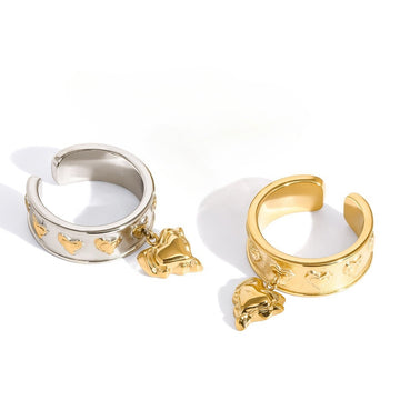 18K Gold Heart Ring Crafted with Titanium Steel