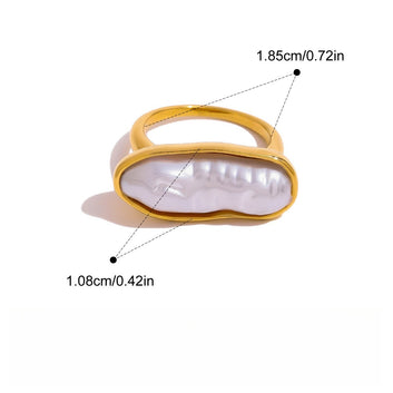 Kaze 18K Gold Pearl Titanium Steel Ring | Pearl Ring in Ring A, B &amp; C Styles Size 7 US 7US RingB