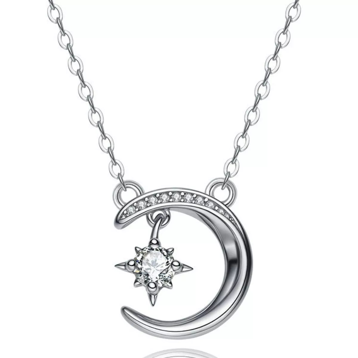 925 Sterling Silver Moissanite Star and Moon Necklace