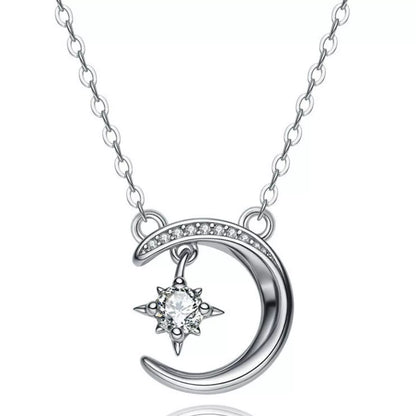925 Sterling Silver Moissanite Star and Moon Necklace