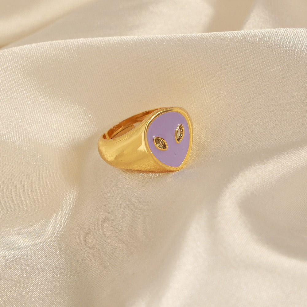 18K Gold Fashionable Simple Alien Design Versatile Ring with Zircon Accents