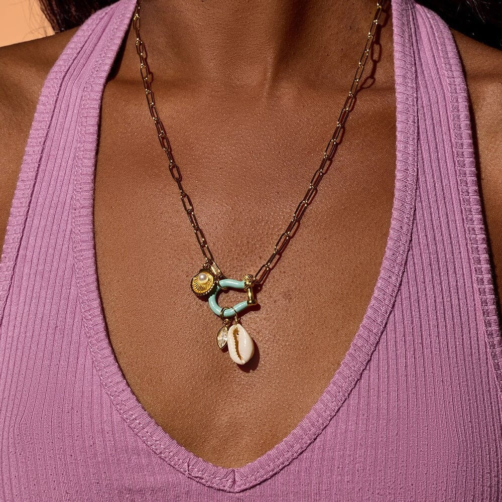 Kaze Horseshoe Shell Necklace and Bracelet Set | Copper Natural Stone Pendant Set in 3 Variants