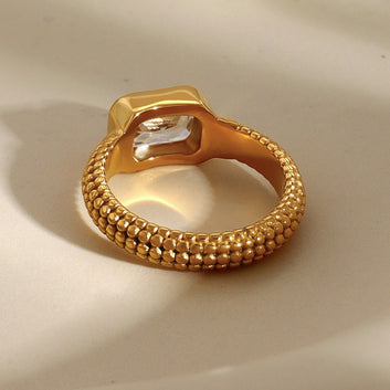 Kaze Rectangular Gemstone Beaded Design Ring | 18K Gold Luxury Ring Size 7