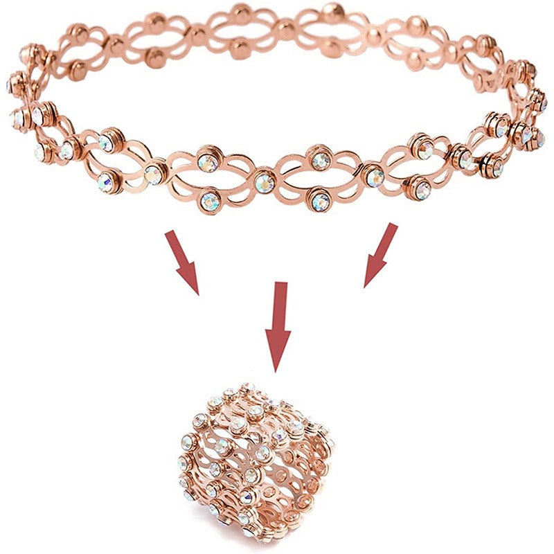 Kaze Retractable Diamond-Studded Bracelet and Ring Set | 18K Gold Innovative Jewellery Set in 5 Styles Style C-Rose Gold Adjustable