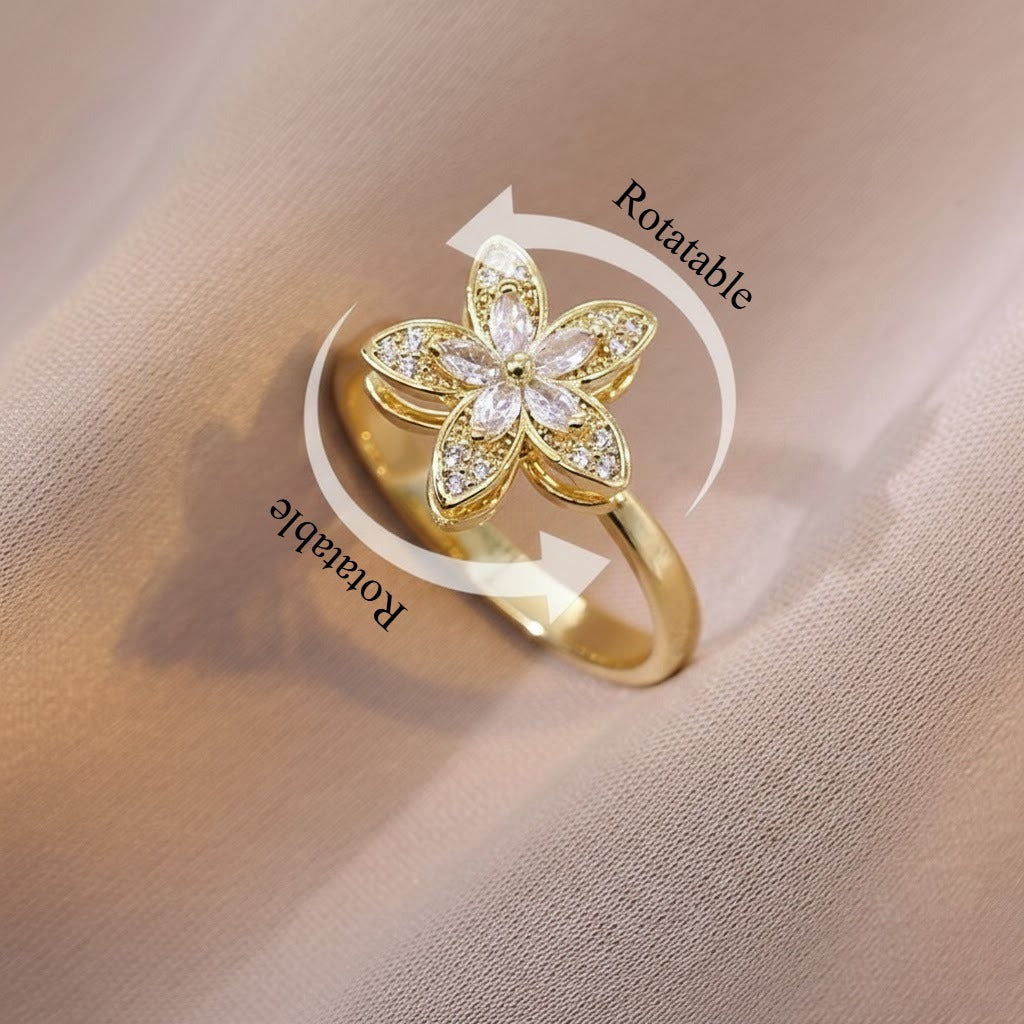 Kaze Bauhinia Flower Zircon Stress-Relief Ring | 18K Gold Titanium Adjustable Open Ring