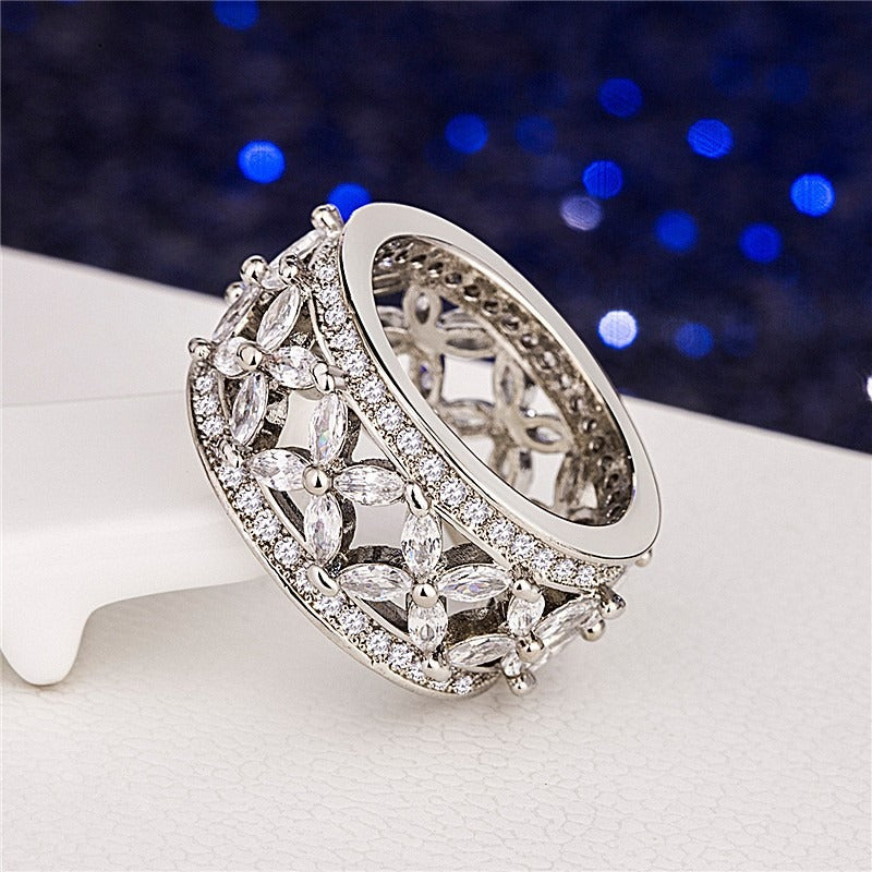 Kaze S925 Pavé Marquise-Cut Cubic Zirconia Ring | Sterling Silver Diamond Ring Sizes 6–10 US