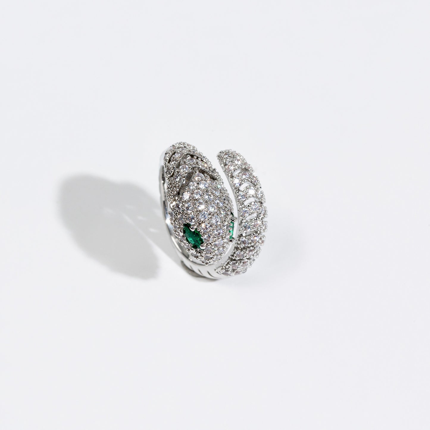 Adjustable Open-Band Snake Ring with Cubic Zirconia Inlay White