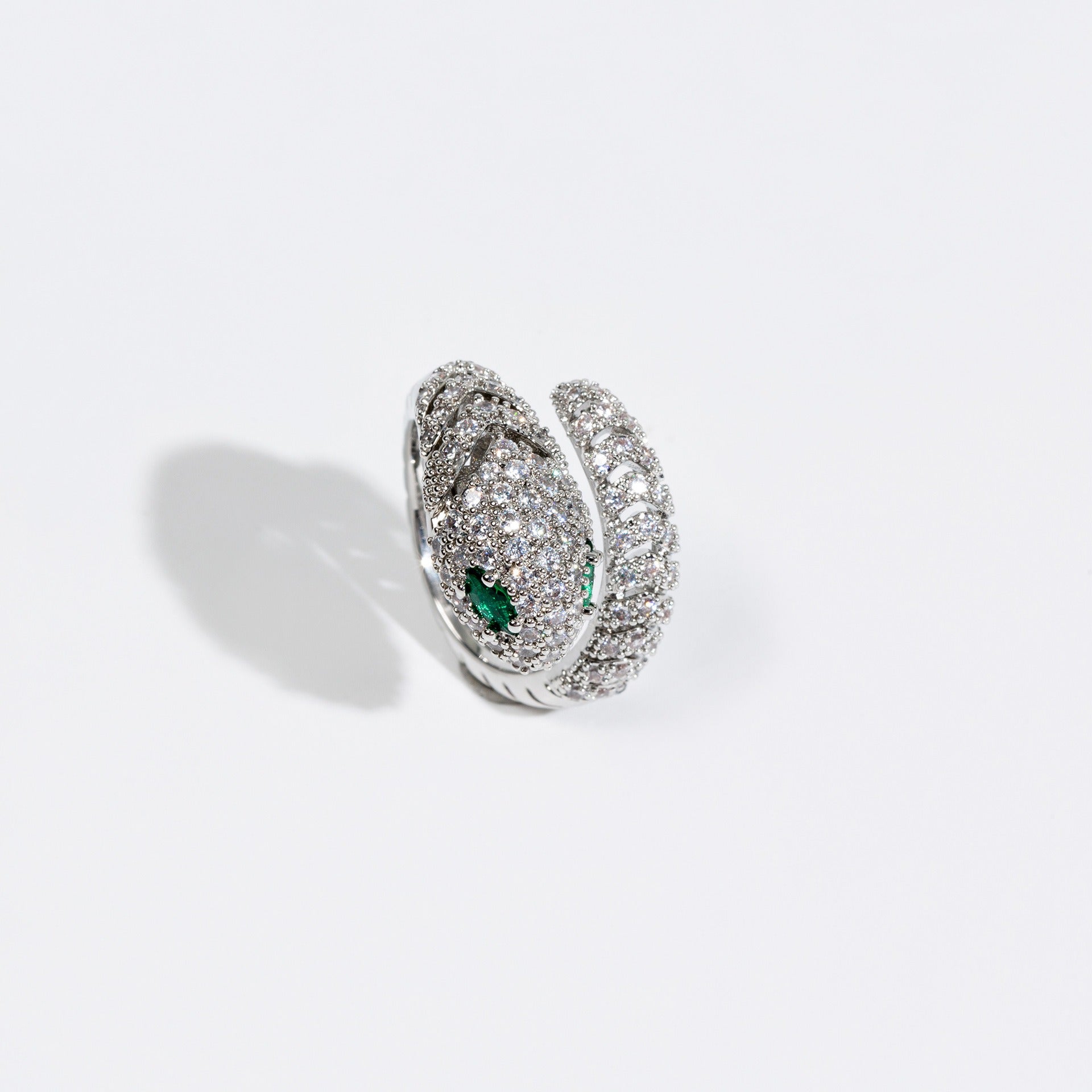 Adjustable Open-Band Snake Ring with Cubic Zirconia Inlay White