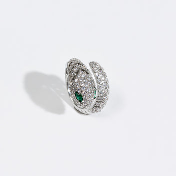 Adjustable Open-Band Snake Ring with Cubic Zirconia Inlay White