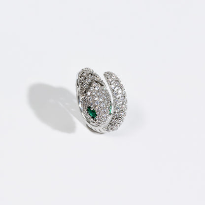 Adjustable Open-Band Snake Ring with Cubic Zirconia Inlay White