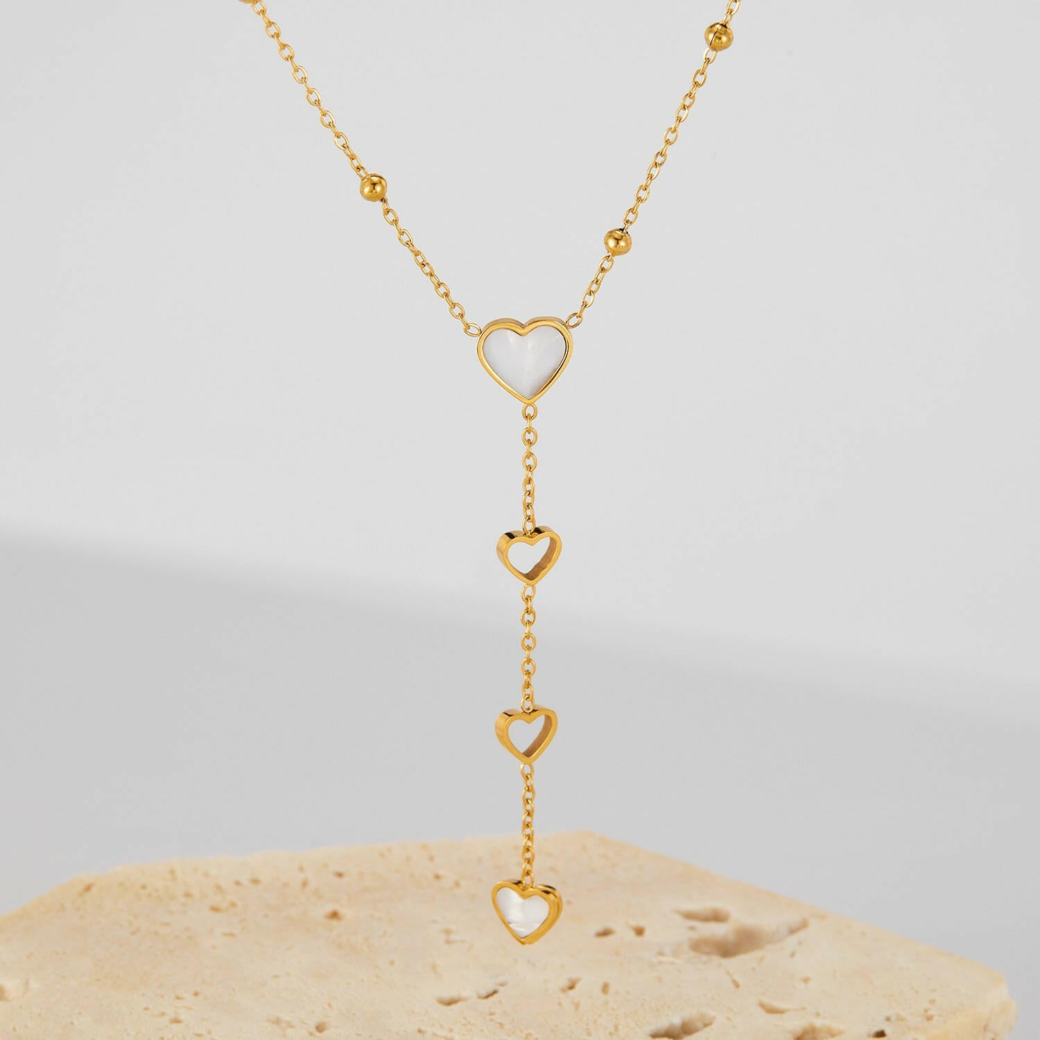 Kaze Tassel Hollow Mother-of-Pearl Necklace | Gold Stainless Steel Pendant Necklace