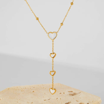Kaze Tassel Hollow Mother-of-Pearl Necklace | Gold Stainless Steel Pendant Necklace