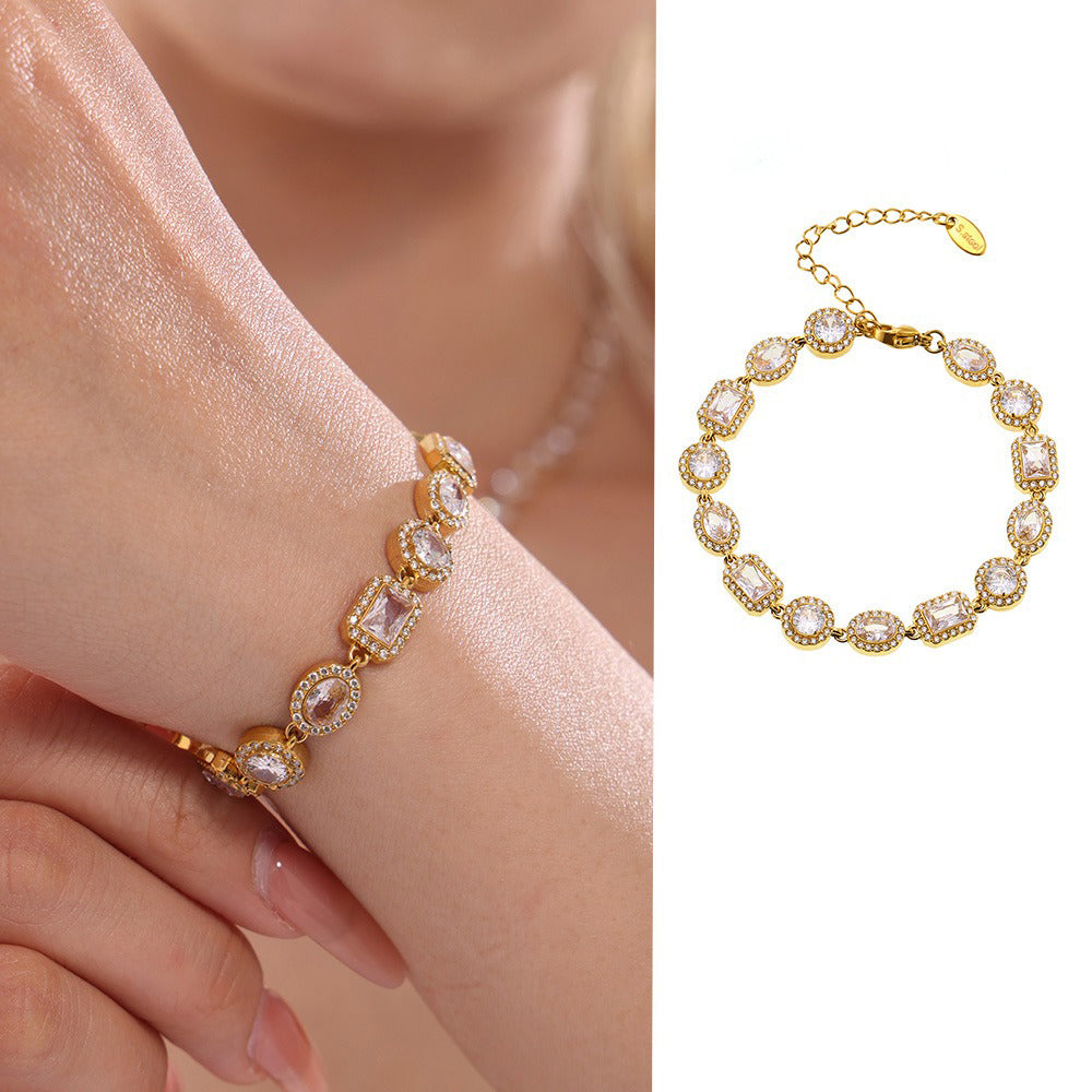 Kaze Geometric Inlaid Gemstone Noble Bracelet | 18K Gold Multi-Shape Bracelet in Gold &amp; Silver