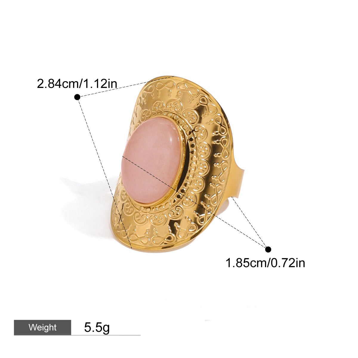 Kaze Oval Gemstone Textured Luxury Ring | 18K Gold High-End Ring in Green &amp; Pink Pink