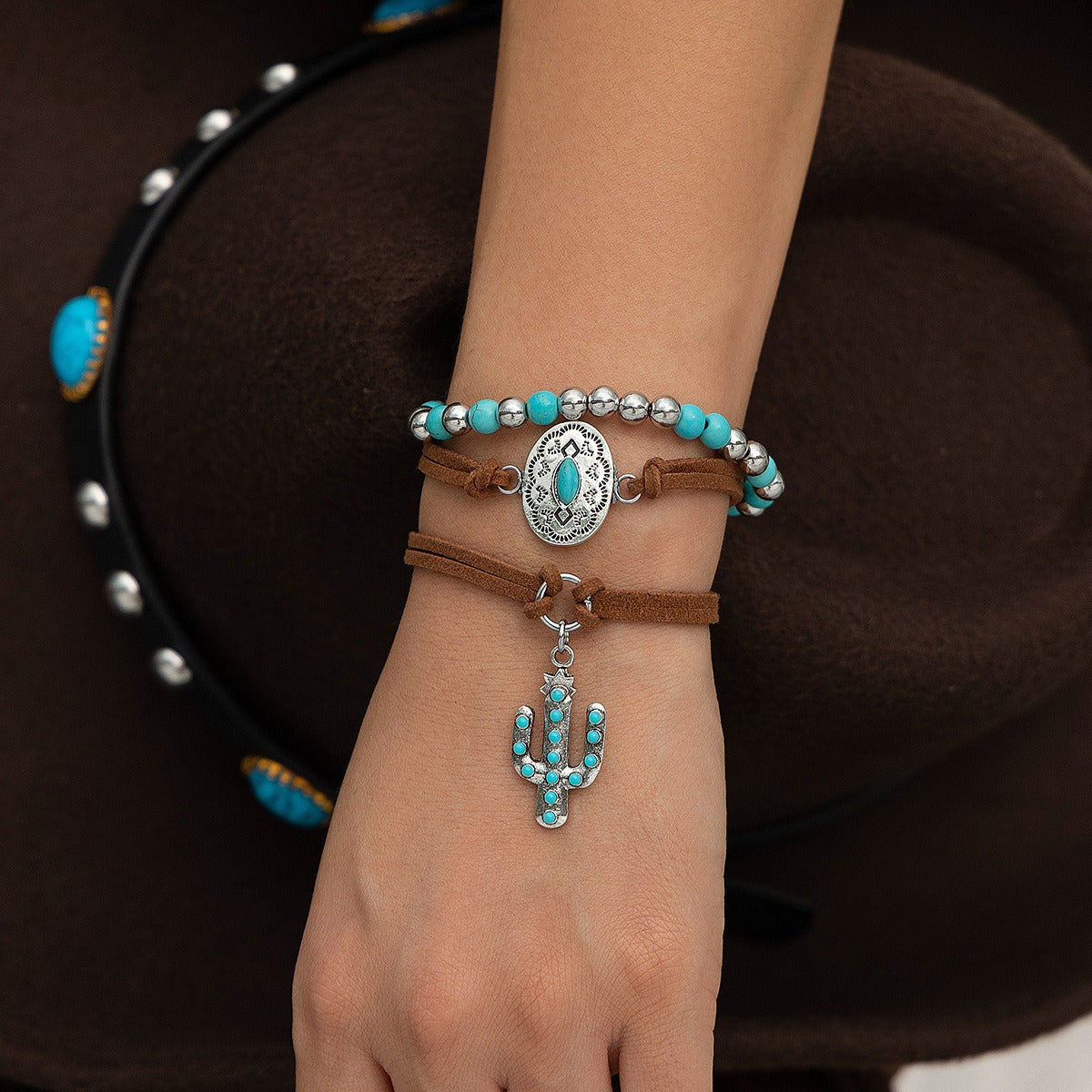 Kaze Faux Turquoise Cactus Tag Bracelet | S925 Sterling Silver Nature Bracelet Only