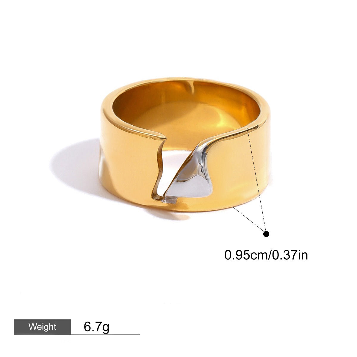 Kaze Tear-Effect Gold and Silver Ring | 18K Gold Avant-Garde Ring in Sizes 6–8 US
