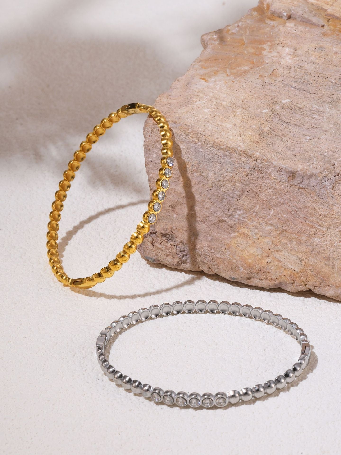 Kaze Zircon &amp; Pearl Inlaid Luxury Bracelet | 18K Gold Titanium Steel Bracelet in 4 Styles