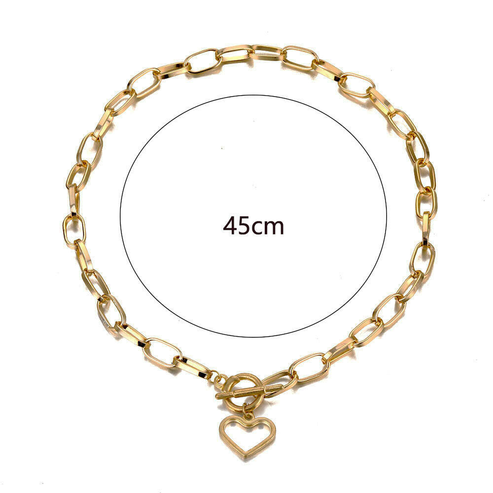 Kaze Retro Hip Hop Heart Buckle Necklace | Gold-Tone Zinc Alloy Statement Necklace