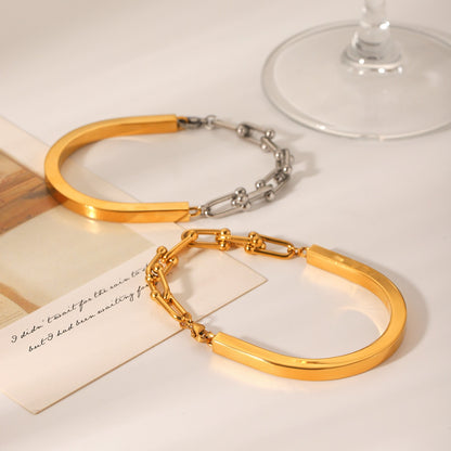 Kaze 18K Gold Horseshoe Buckle Chain Bracelet | U-Shaped Clasp Lucky Bracelet in 2 Styles